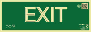 Placa fotoluminiscente EXIT con QR, braille y altorrelieve