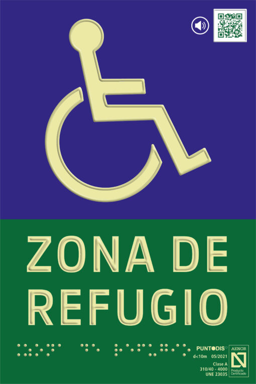 Placa fotoluminiscente de emergencia y evacuación zona de refugio
