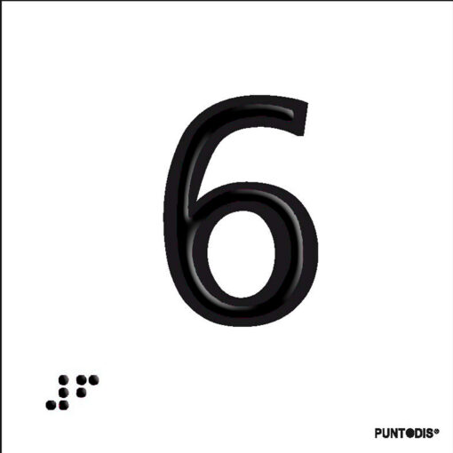 Placa número 6 en braille y altorrelieve