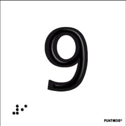 Placa número 9 en braille y altorrelieve