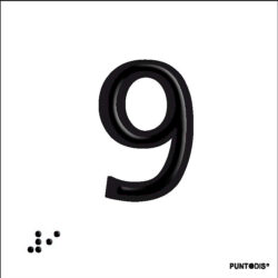 Placa número 9 en braille y altorrelieve