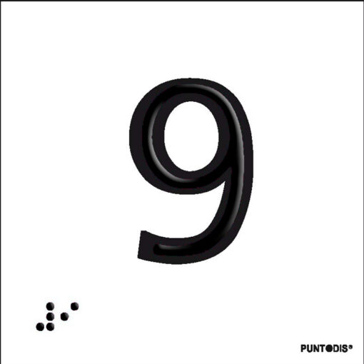 Placa número 9 en braille y altorrelieve