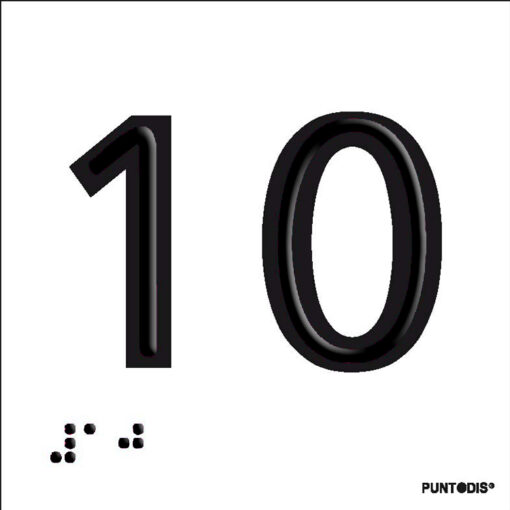 Placa número 10 en braille y altorrelieve