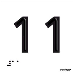 Placa número 11 en braille y altorrelieve