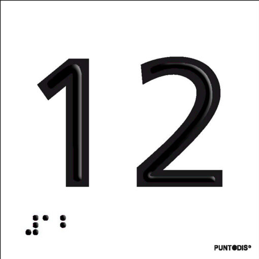 Placa número 12 en braille y altorrelieve