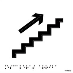 Placa escaleras arriba en braille y altorrelieve