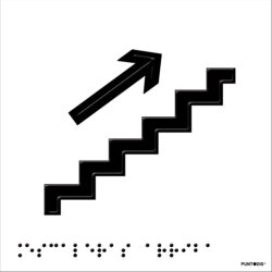 Placa escaleras arriba en braille y altorrelieve