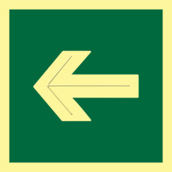 Placa fotoluminiscente con pictograma flecha diagonal. Placa accesible que incorpora altorrelieve centrado en el trazo en la flecha.