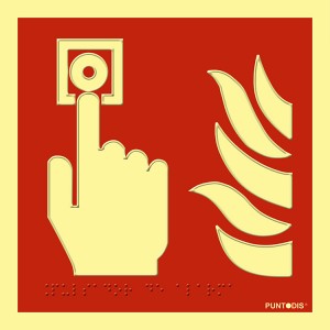 Pictograma señal emergencia y evacuación Pulsador alarma. Luminiscente