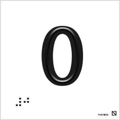 Placa número 0 en braille y altorrelieve