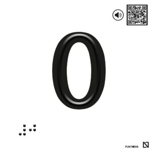 Placa 0 en braille y altorrelieve con QR, y en aluminio