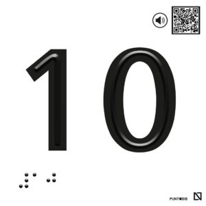 Placa 10 en braille y altorrelieve con QR, y en aluminio