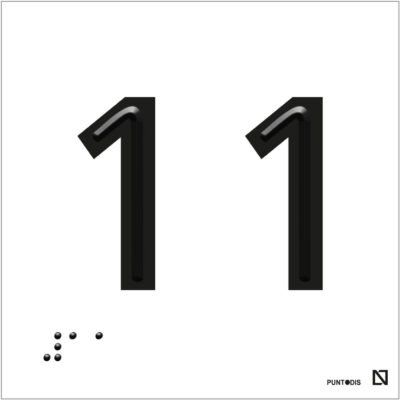 Placa número 11 en braille y altorrelieve en aluminio