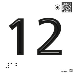 Placa 12 en braille y altorrelieve con QR, y en aluminio