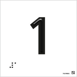 Placa número 1 en braille y altorrelieve en aluminio