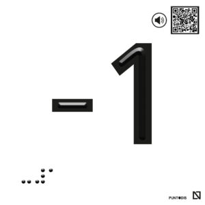 Placa -1 en braille y altorrelieve con QR, y en aluminio