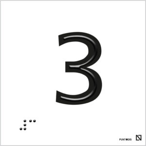 Placa número 3 en braille y altorrelieve en aluminio