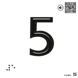 Placa 5 en braille y altorrelieve con QR, y en aluminio