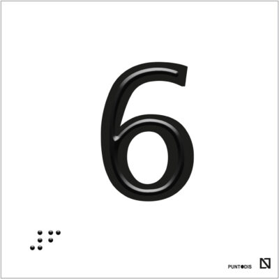 Placa número 6 en braille y altorrelieve e