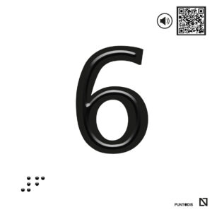 Placa 6 en braille y altorrelieve con QR, y en aluminio