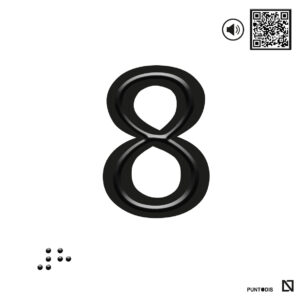 Placa 8 en braille y altorrelieve con QR, y en aluminio