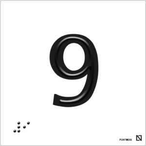 Placa número 9 en braille y altorrelieve en aluminio