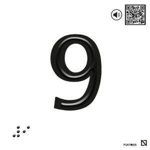 Placa 9 en braille y altorrelieve con QR, y en aluminio