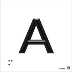 Placa letra A en braille y altorrelieve, en aluminio