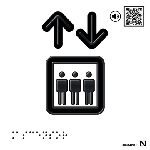 Placa con pictograma ascensor en braille y altorrelieve en aluminio