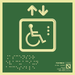 Placa fotoluminiscente Ascensor evacuación accesible con braille y altorrelieve