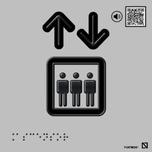 Placa ascensor accesible en braille y altorrelieve, en aluminio, con QR