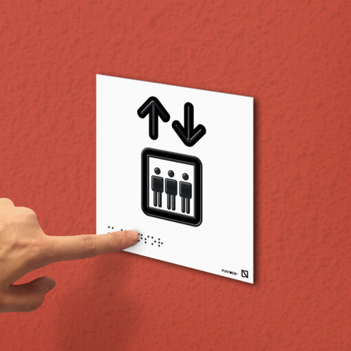 Placa con pictograma ascensor en braille y altorrelieve en aluminio