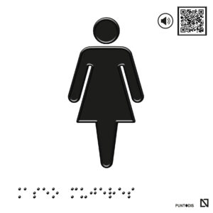 Placa Aseo mujer en braille y altorrelieve con QR, y en aluminio