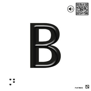 Placa letra B en braille y altorrelieve con QR, y en aluminio