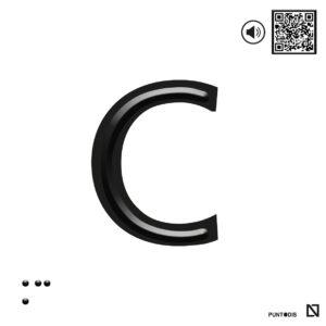 Placa letra C en braille y altorrelieve con QR, y en aluminio