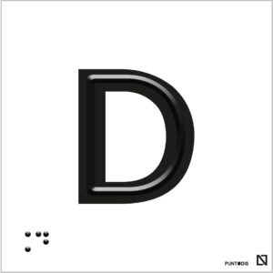 Placa Letra D en braille y altorrelieve, en aluminio
