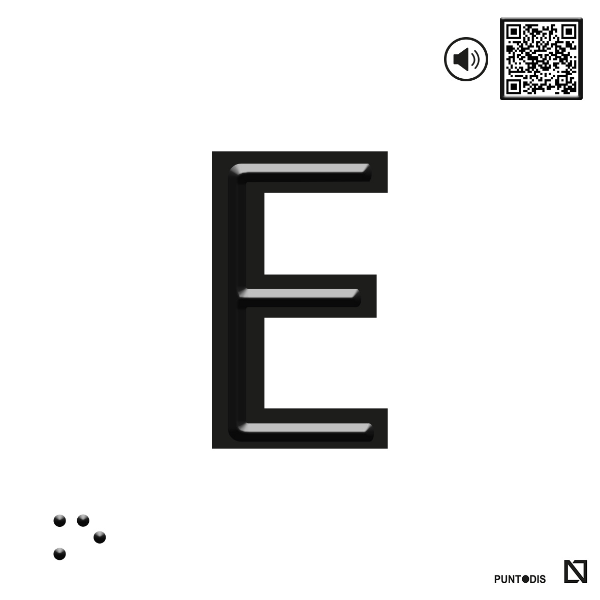 Placa letra E en braille y altorrelieve con QR, y en aluminio