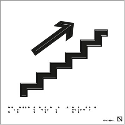 Placa Escaleras arriba en braille y altorrelieve