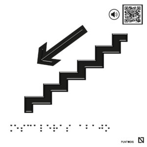 Placa Escaleras arriba en braille y altorrelieve con QR, y en aluminio