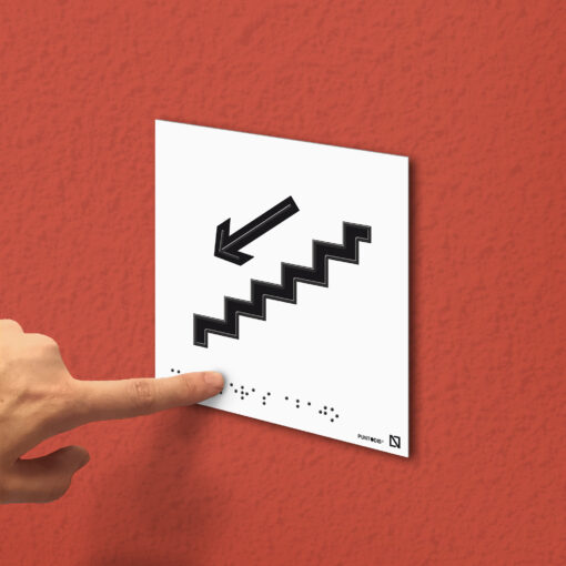 Placa Escaleras abajo en braille y altorrelieve en aluminio