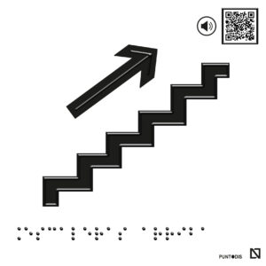 Placa Escaleras arriba en braille y altorrelieve con QR, y en aluminio
