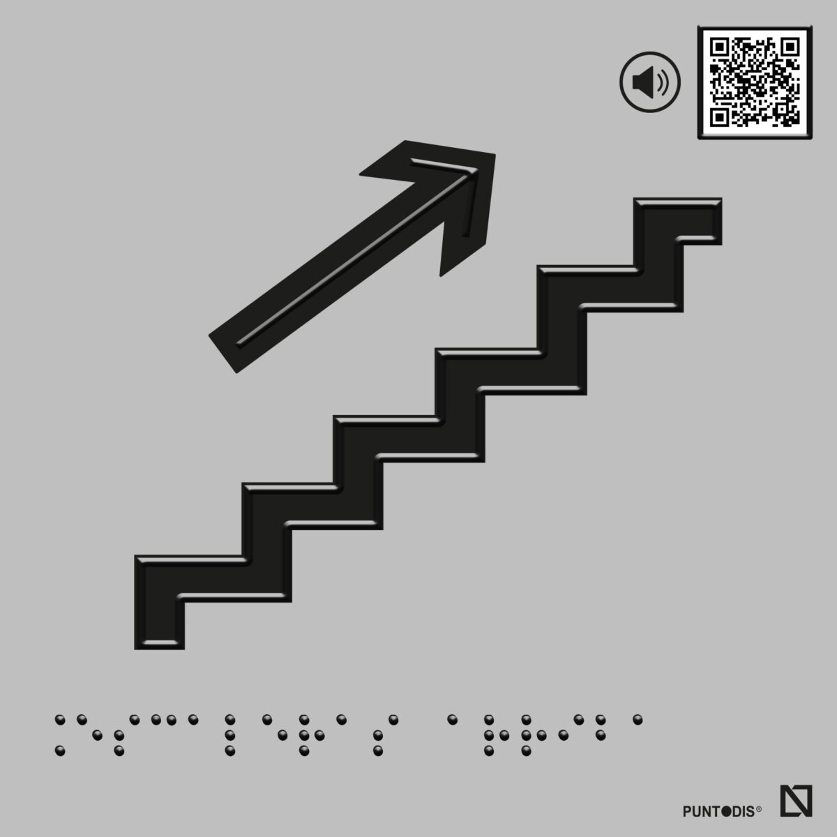 Placa Escaleras arriba con QR en braille y altorrelieve