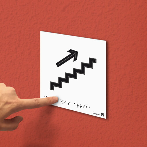 Placa escaleras arriba en braille y altorrelieve en aluminio