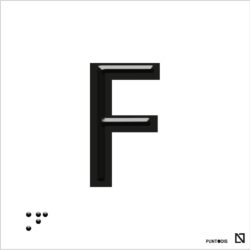 Placa Letra F en braille y altorrelieve, en aluminio