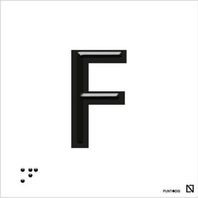 Placa Letra F en braille y altorrelieve, en aluminio
