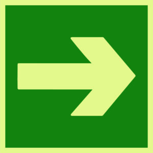 Placa fotoluminiscente Flecha horizontal con braille y altorrelieve