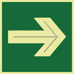 Placa fotoluminiscente Flecha horizontal con braille y altorrelieve