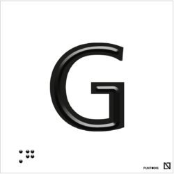 Placa Letra G en braille y altorrelieve, en aluminio