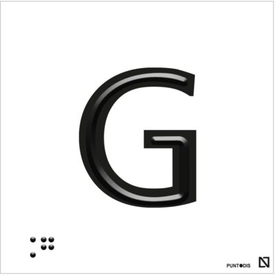 Placa Letra G en braille y altorrelieve, en aluminio