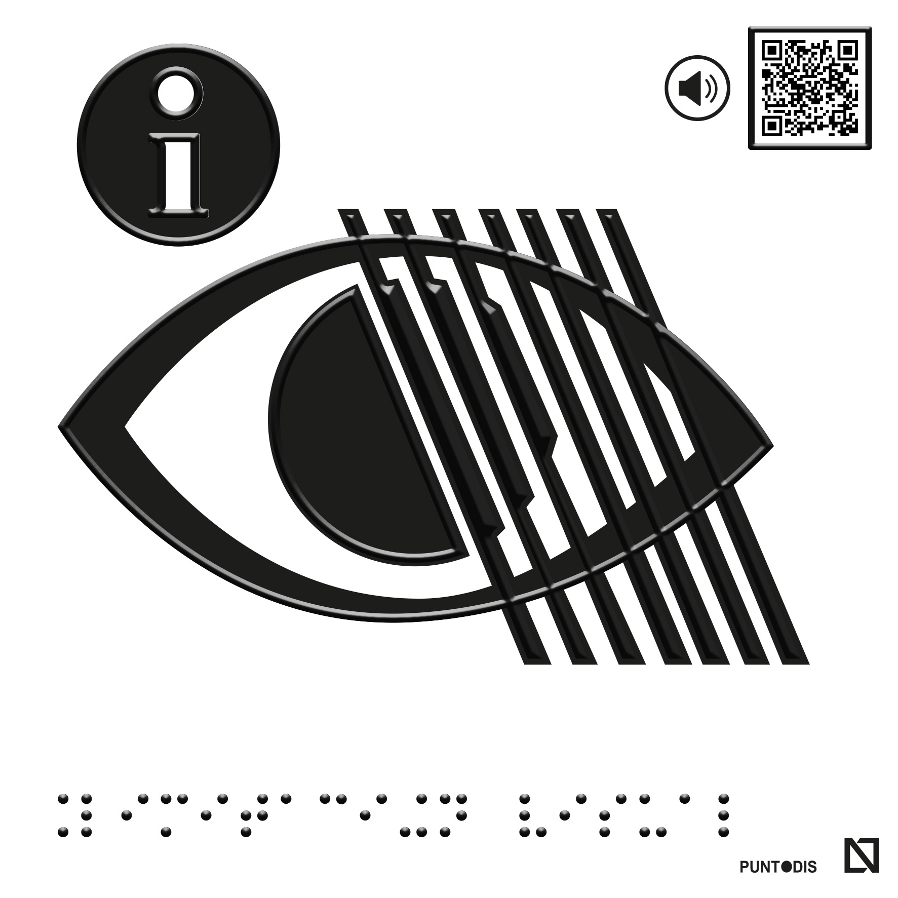 Placa Limitación visual en braille y altorrelieve con QR, y en aluminio